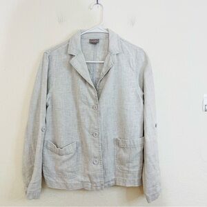 J. Jill 100% Linen Long Sleeve Lightweight Blazer Jacket Small Gray Pockets